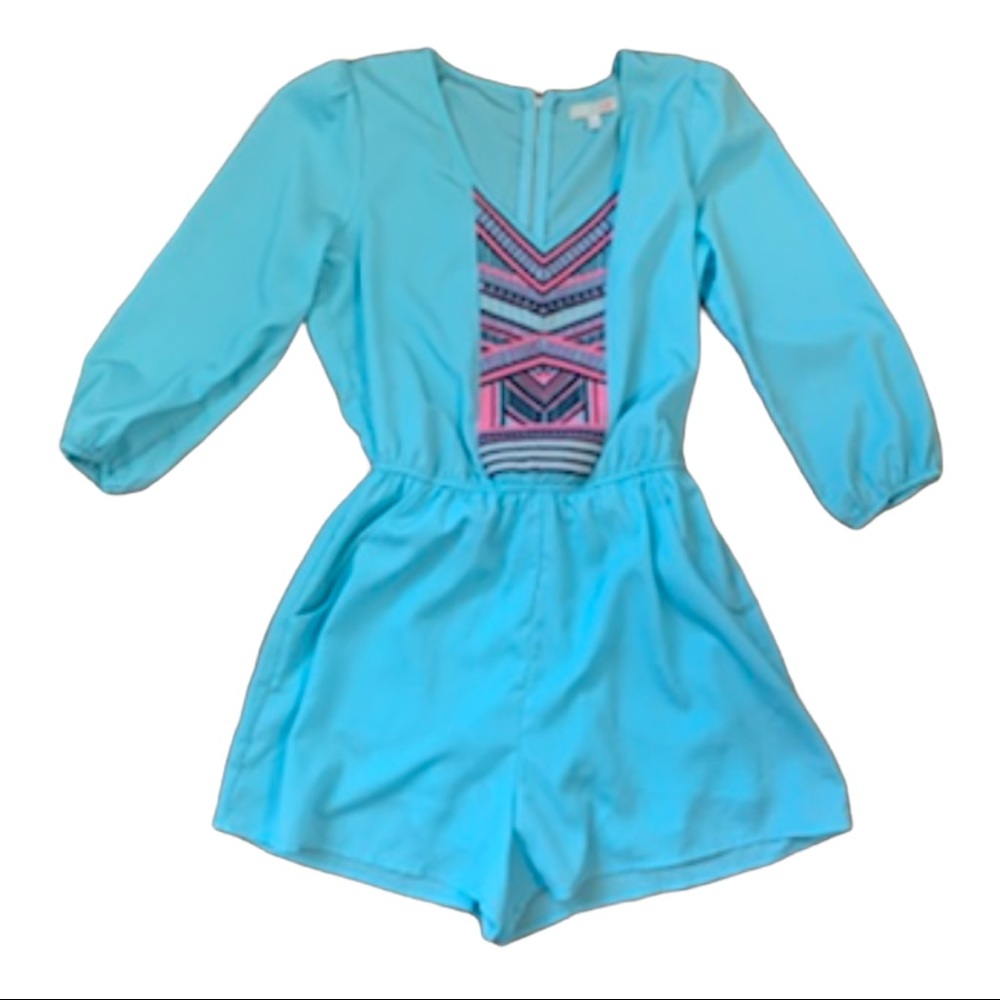 Gianni Bono Aqua Romper with Embroidery Sz Medium